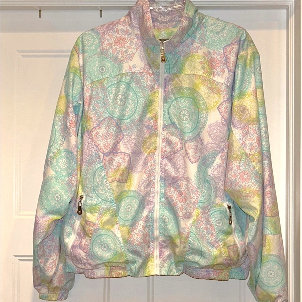 Koret Paisley Full Zip Vintage Women's Windbreaker Jacket L Pastel Floral Lined